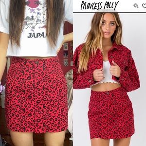 princess polly red leopard skirt NWT, AU 6/US 2